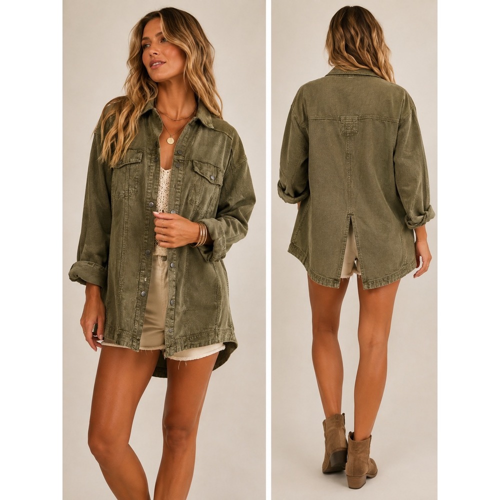 Pilcro Jacket Womens Small Olive Green Mixed Texture Split Back Button Boho
